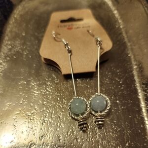 Handcrafted Aquamarine Blue Beaded Earrings.